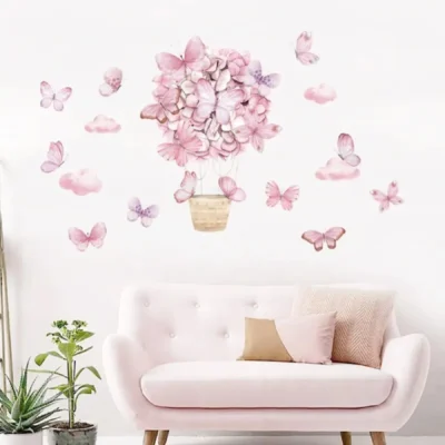 Pink Butterflies in a Basket Wall Stickers