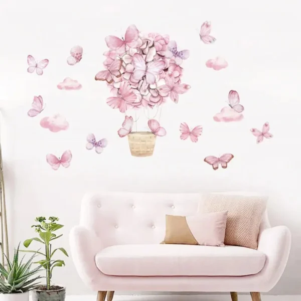 Pink Butterflies in a Basket Wall Stickers