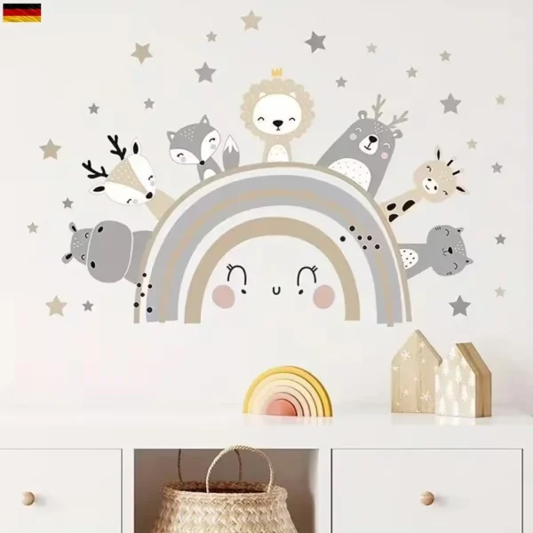 Rainbow Wall Stickers with Lion, Bear & Hippo