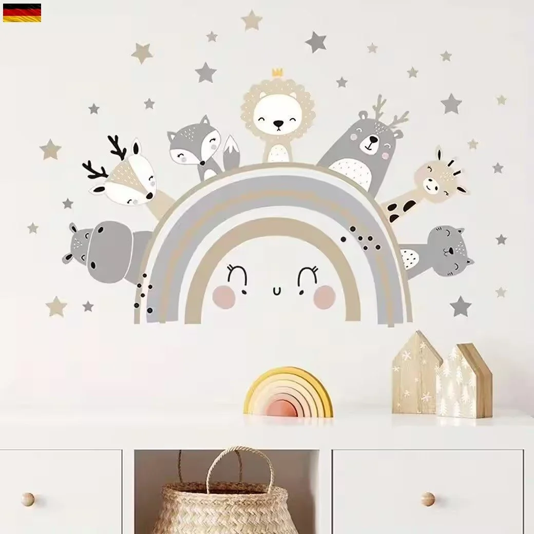Rainbow Wall Stickers with Lion, Bear & Hippo