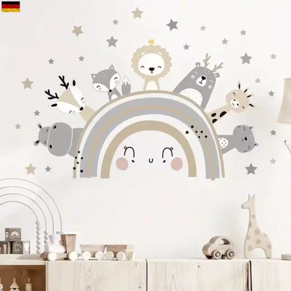 Rainbow Wall Stickers with Lion, Bear & Hippo