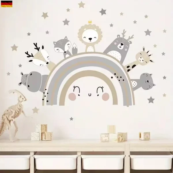 Rainbow Wall Stickers with Lion, Bear & Hippo
