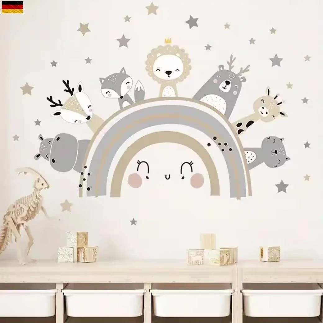 Rainbow Wall Stickers with Lion, Bear & Hippo