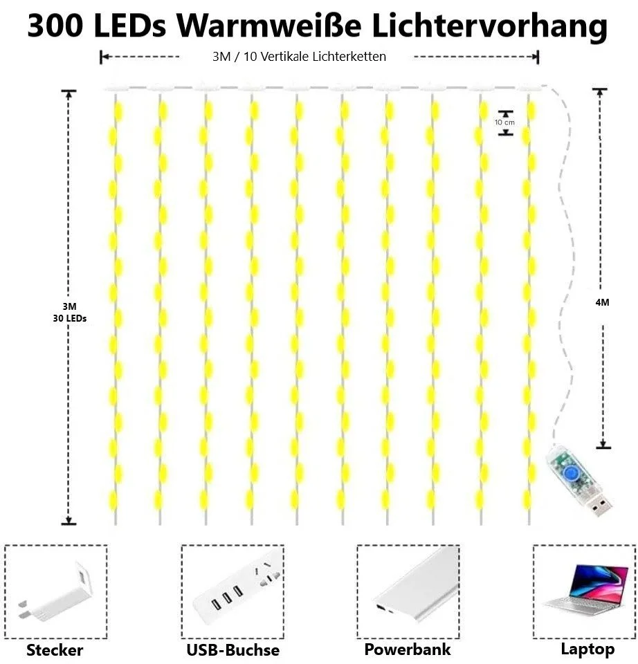 LED-Lichtervorhang für Weihnachten, 1 Stück