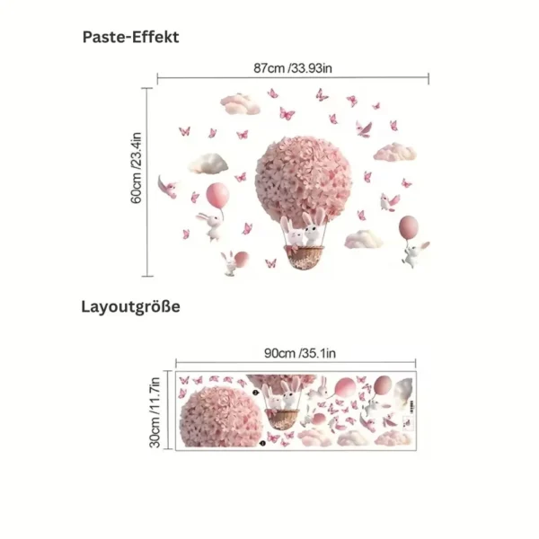 Wall sticker Pink Rabbit Hot Air Balloon Wall sticker with butterflies and birds