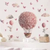 Wall sticker Pink Rabbit Hot Air Balloon Wall sticker with butterflies and birds