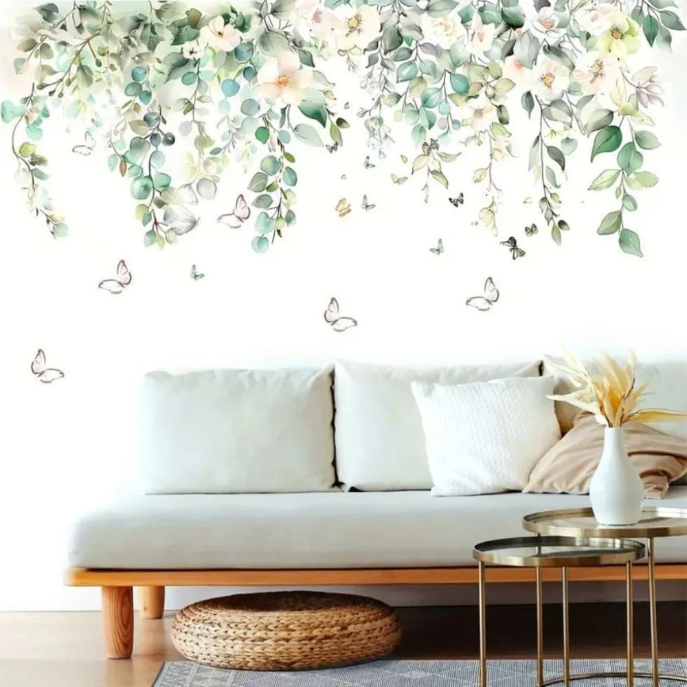 Wandsticker Blumenranken mit Schmetterlingen