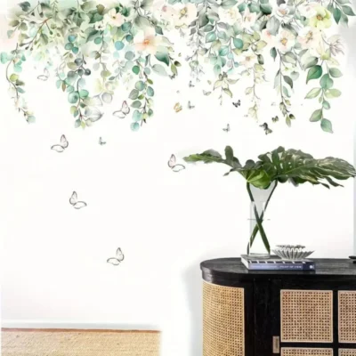 Wandsticker Blumenranken mit Schmetterlingen