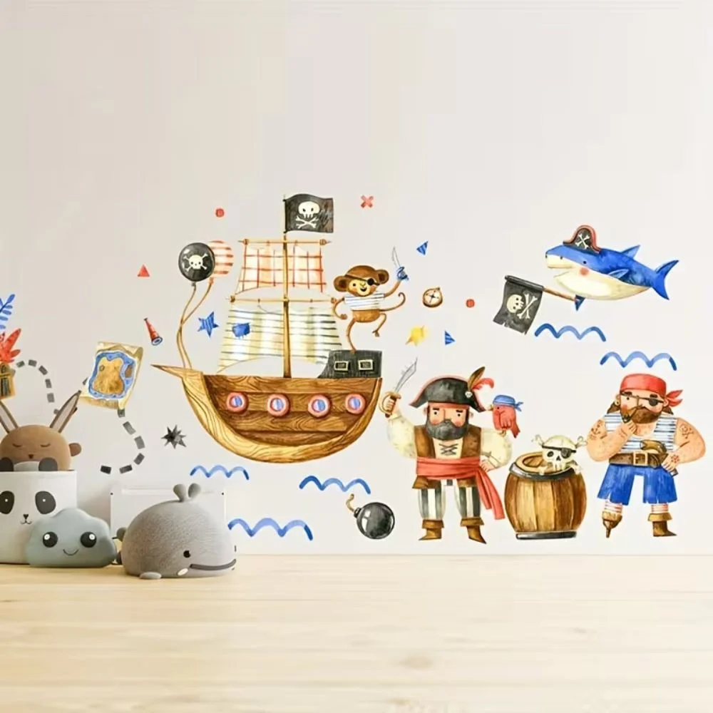 Wandsticker Piraten Wandsticker Kinderzimmer Piratenschiff Hai Schatzkarte Deko