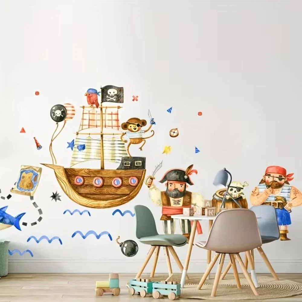 Wandsticker Piraten Wandsticker Kinderzimmer Piratenschiff Hai Schatzkarte Deko