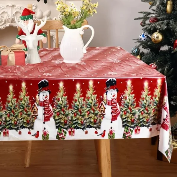 Tischdecke Schneemann Rot-Grün