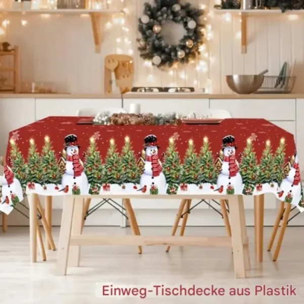Tischdecke Schneemann Rot-Grün