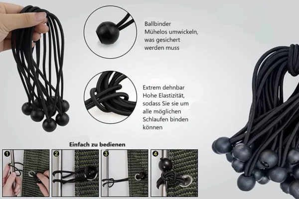 Gummibänder Schwarze Spanngummis mit Kugel – 50 Stück, 13,7 cm