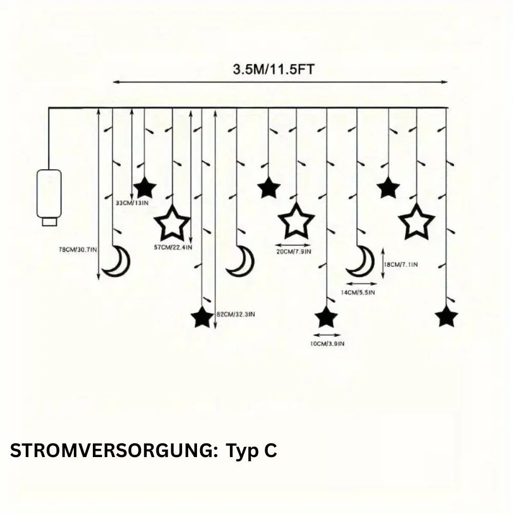 Lichterkette 3,5M LED Lichterkette Sterne Monde, USB Fenster Weihnachtsdeko