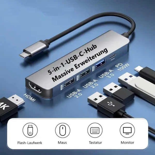 Montegoni USB-C Hub mit 4K-HDMI und 3 × USB 3.0 – Adapter für Laptop & iPad