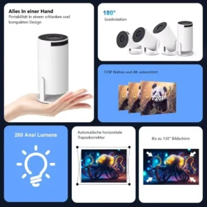 Tragbarer Beamer 4K, Weiß