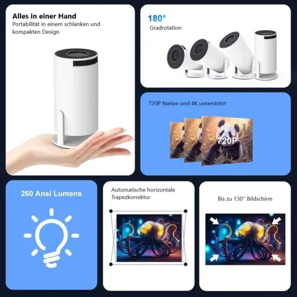 Tragbarer Beamer 4K, Weiß
