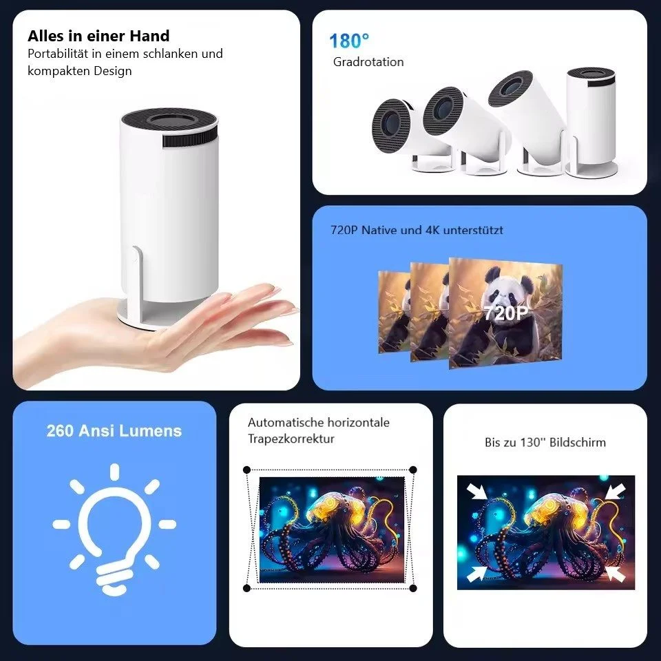 Tragbarer Beamer 4K, Weiß