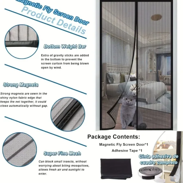 Montegoni Magnetic Fly Screen for Doors 90 × 210 cm – No-Drill Installation