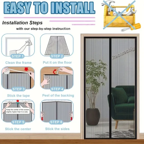 Montegoni Magnetic Fly Screen for Doors 90 × 210 cm – No-Drill Installation