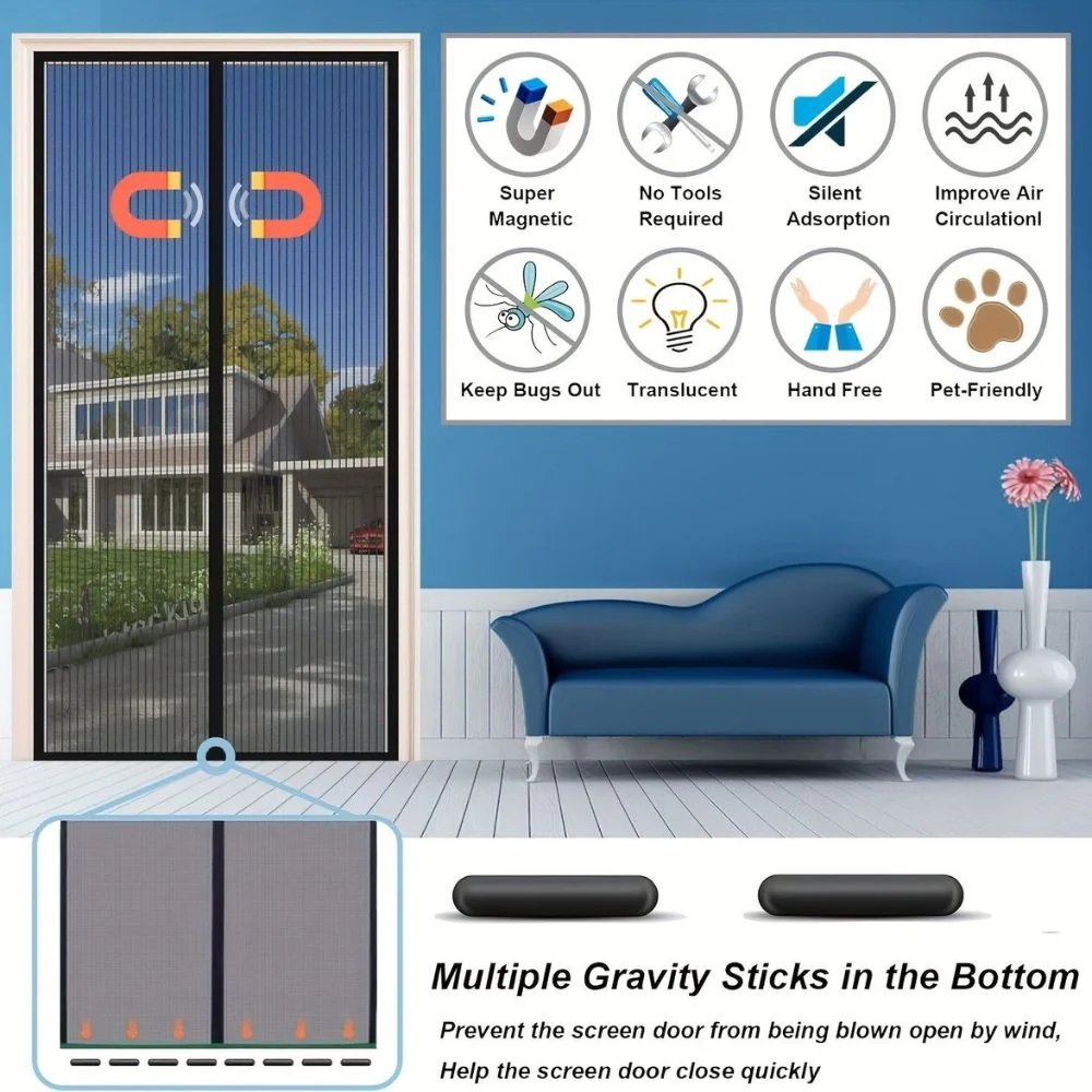 Montegoni Magnetic Fly Screen for Doors 90 × 210 cm – No-Drill Installation
