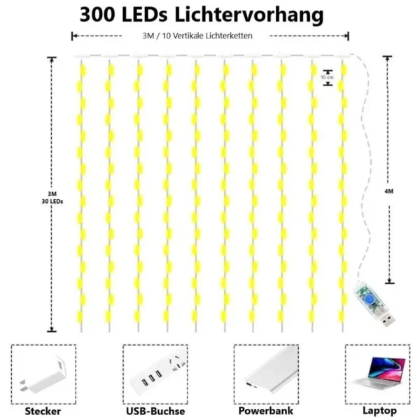 LED-Lichtervorhang mehrfarbig, 3 × 2 m