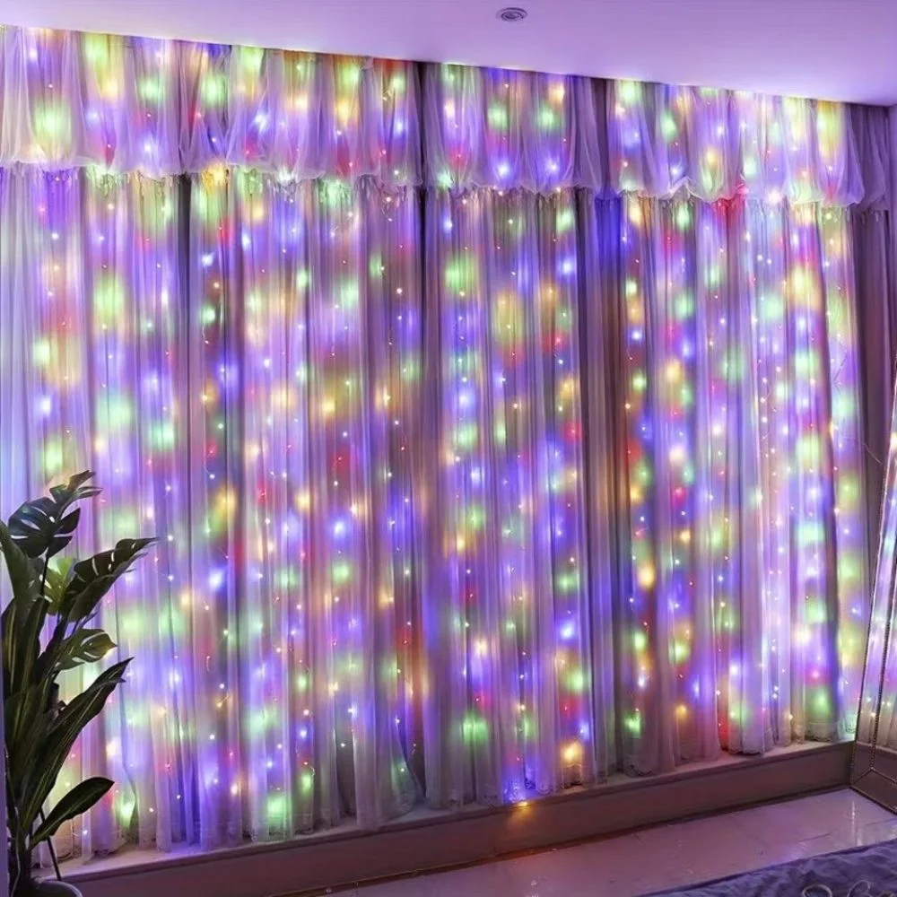 LED-Lichtervorhang mehrfarbig, 3 × 2 m