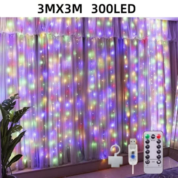 LED-Lichtervorhang mehrfarbig, 3 × 2 m