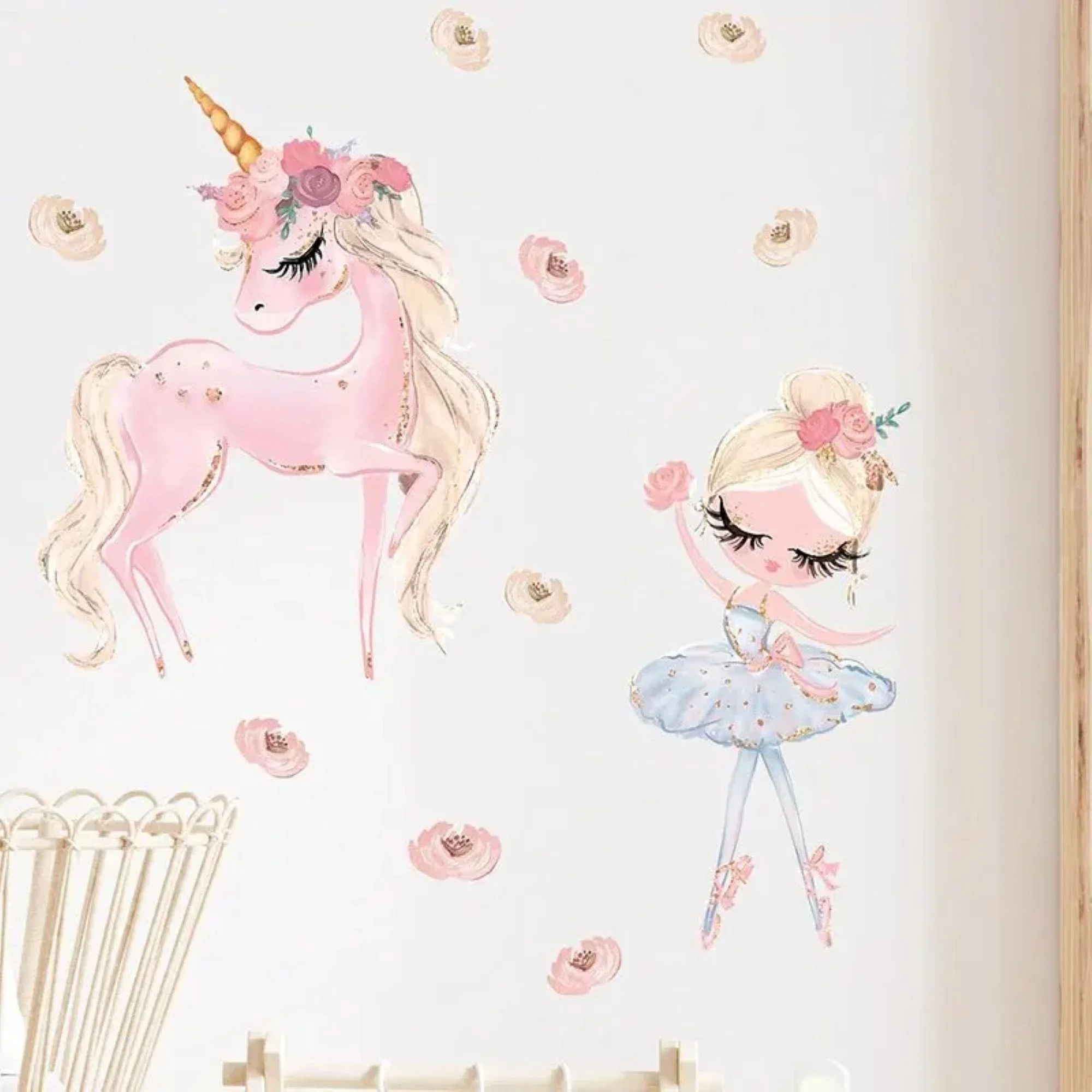 Girl with Pink Unicorn Wall Stickers