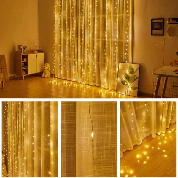 LED-Lichtervorhang warmweiß, 3 × 3 m, für Weihnachten