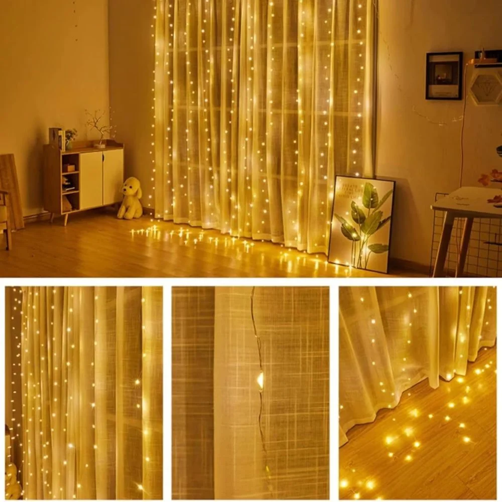 LED-Lichtervorhang warmweiß, 3 × 3 m, für Weihnachten