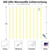 LED-Lichtervorhang warmweiß, 3 × 3 m, für Weihnachten