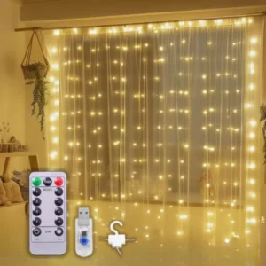 LED-Lichtervorhang warmweiß, 3 × 3 m, für Weihnachten
