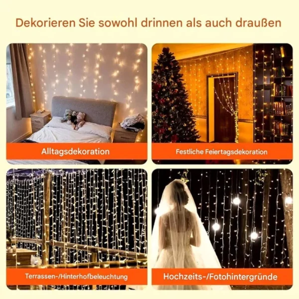 LED-Lichtervorhang warmweiß, 3 × 3 m, für Weihnachten