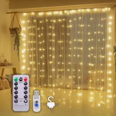 LED-Lichtervorhang warmweiß, 3 × 3 m, für Weihnachten