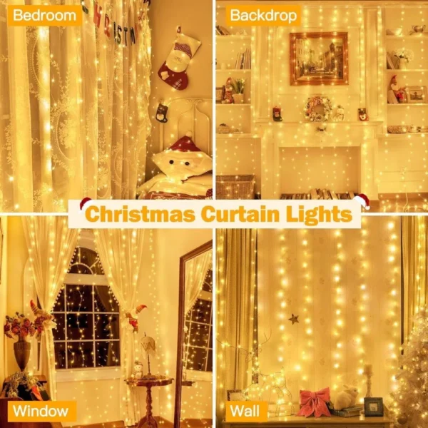 LED-Lichtervorhang warmweiß, 3 × 3 m, für Weihnachten