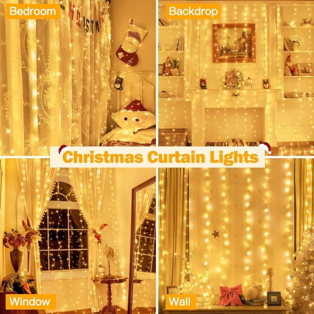 LED-Lichtervorhang warmweiß, 3 × 3 m, für Weihnachten
