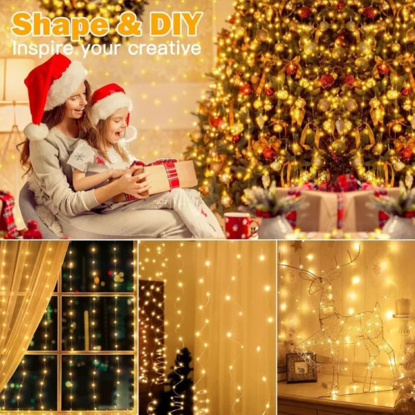 LED-Lichtervorhang warmweiß, 3 × 3 m, für Weihnachten