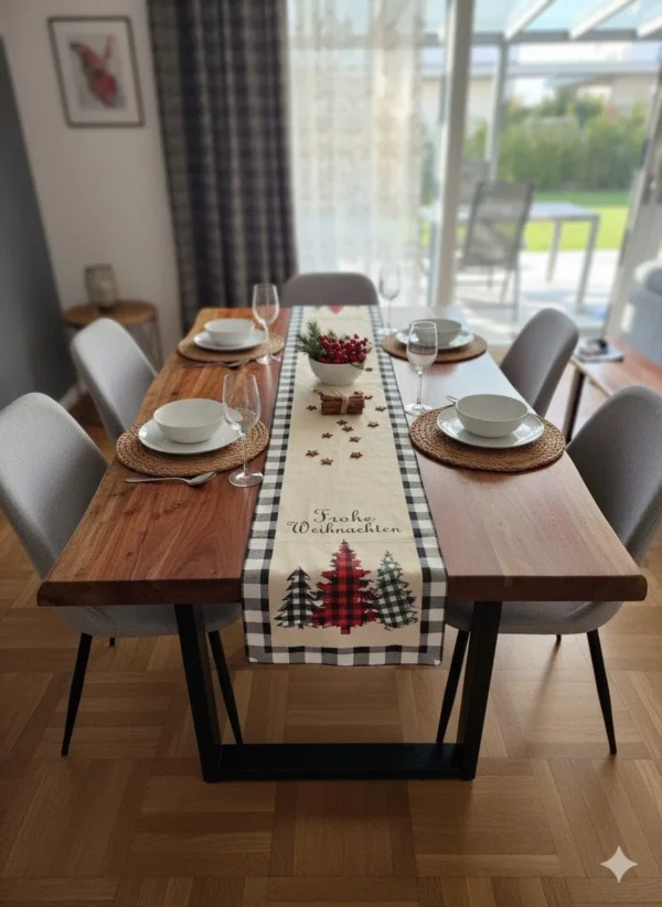 Christmas Tablecloth, Black & White with Border