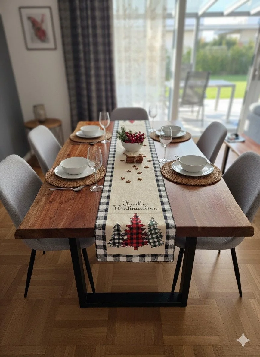 Christmas Tablecloth, Black & White with Border