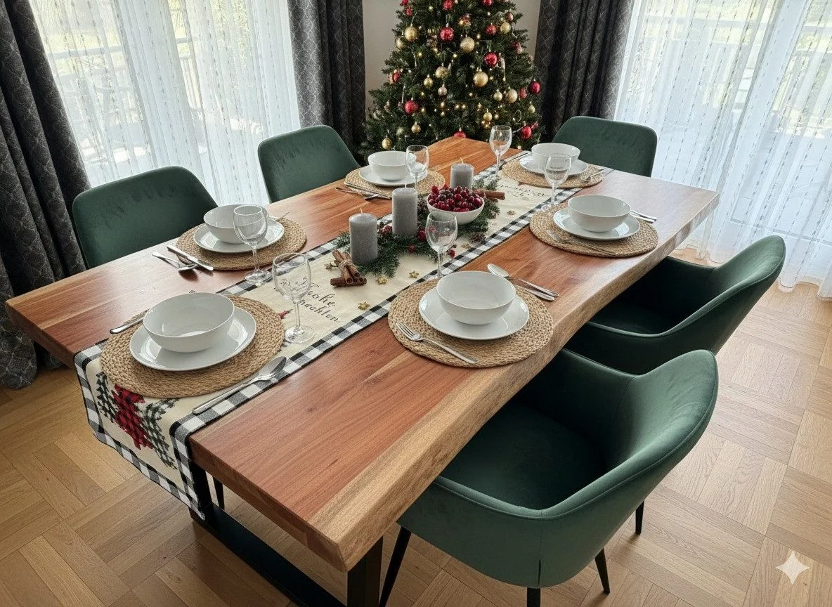 Christmas Tablecloth, Black & White with Border